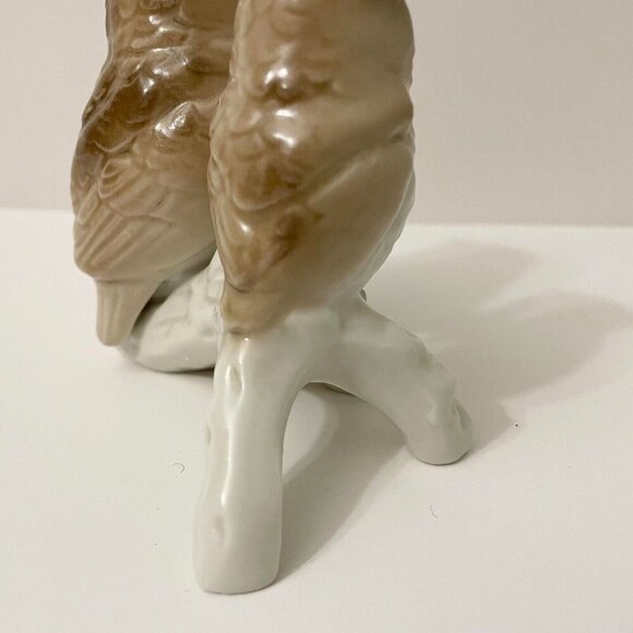 Vintage Porcelain Otagiri Japan Owls Sitting On A Tree Branch Figurine Chipped - Picture 11 of 16